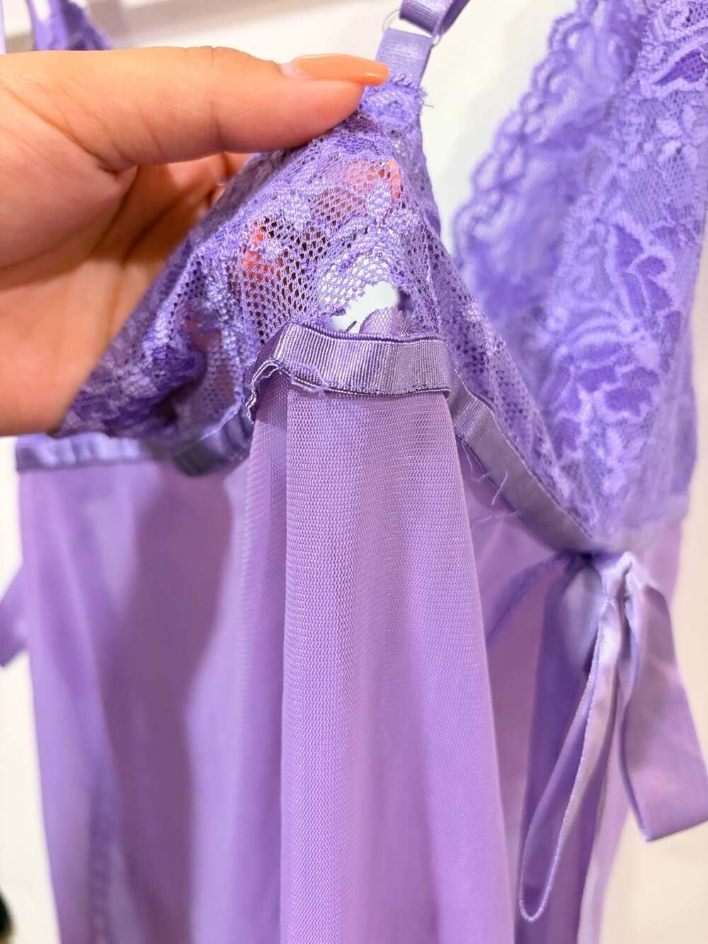 Fredericks of Hollywood Lingerie Babydoll Tank Purple Sheer Ribbon Trim - Picture 6 of 13